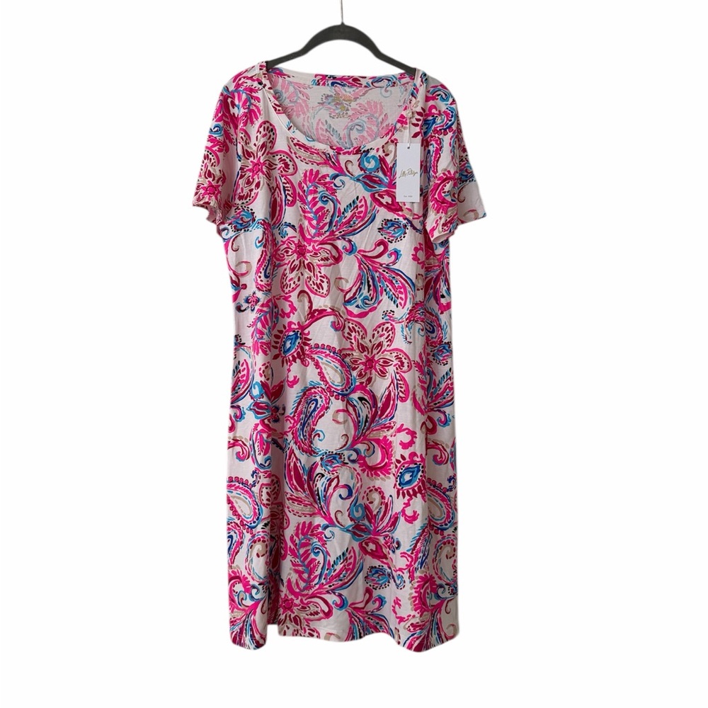 Lilly Pulitzer Pink and Blue short sleeve dress in print Coconut flitting About